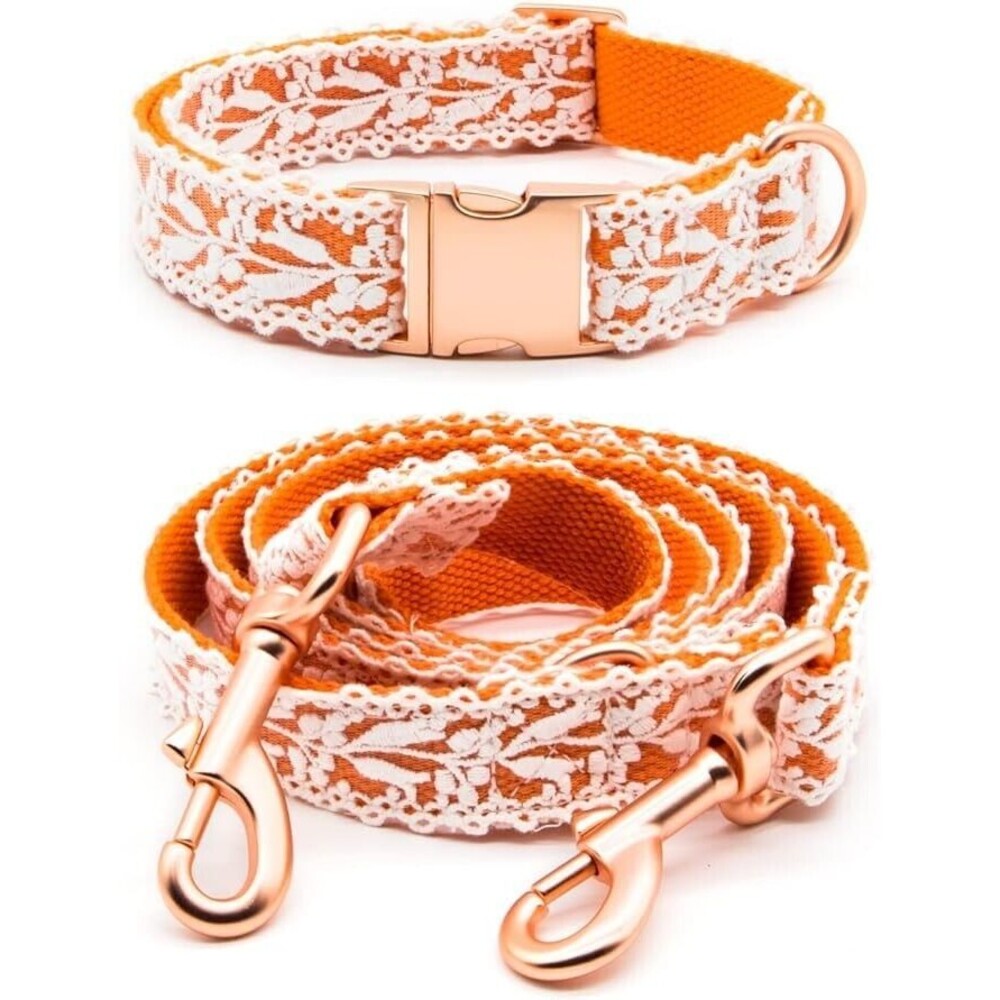 Dog Collar and Leash Set, Cotton Lace Handmade 4-5 FT Adjustable Comfortable L
